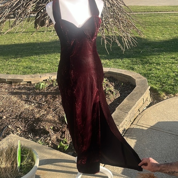 Vintage Dresses & Skirts - 90’s Rampage whimsigoth crushed velvet Dress Maxi Halter thigh Slit Y2K size 5